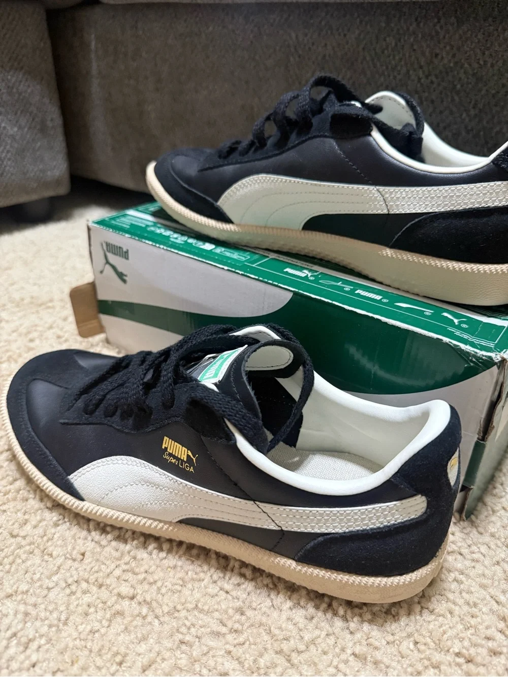 PUMA Super Liga Og Retro Mens Black Sneakers Casual Shoes 356999 New Sz 8.5